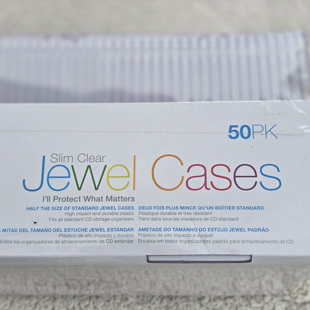 Memorex Slim Clear Jewel Cases 50 Pack CD Storage Replacement Half Size Plastic