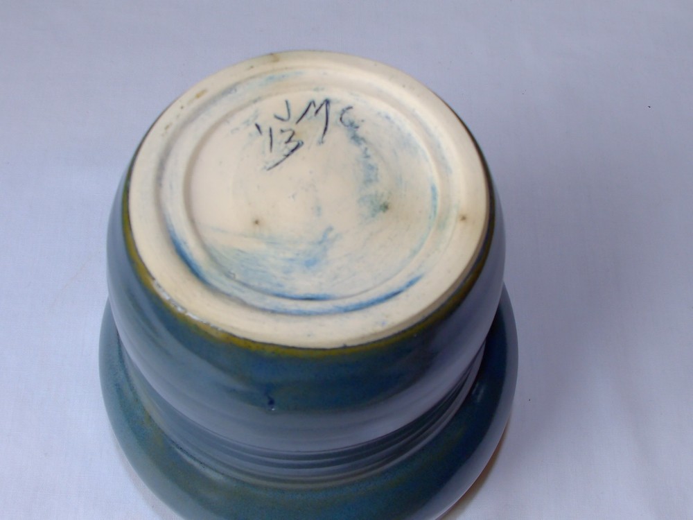HAND THROWN STUDIO POTTERY PLANTER 4" BLUE JMC POTTERY