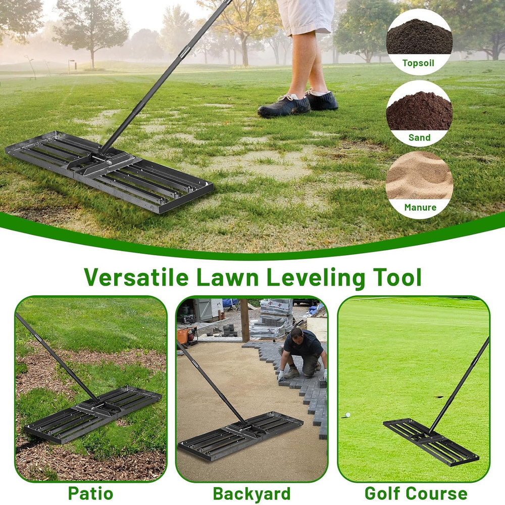 Adjustable Lawn Leveling Rake with Durable Stainless Steel Handle