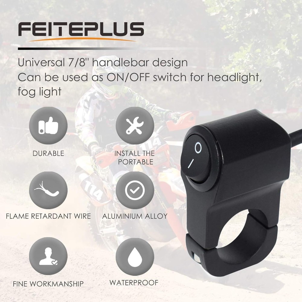 Weather-Resistant 12V Push Button Handlebar Switch for Motorcycle & ATV Lighting