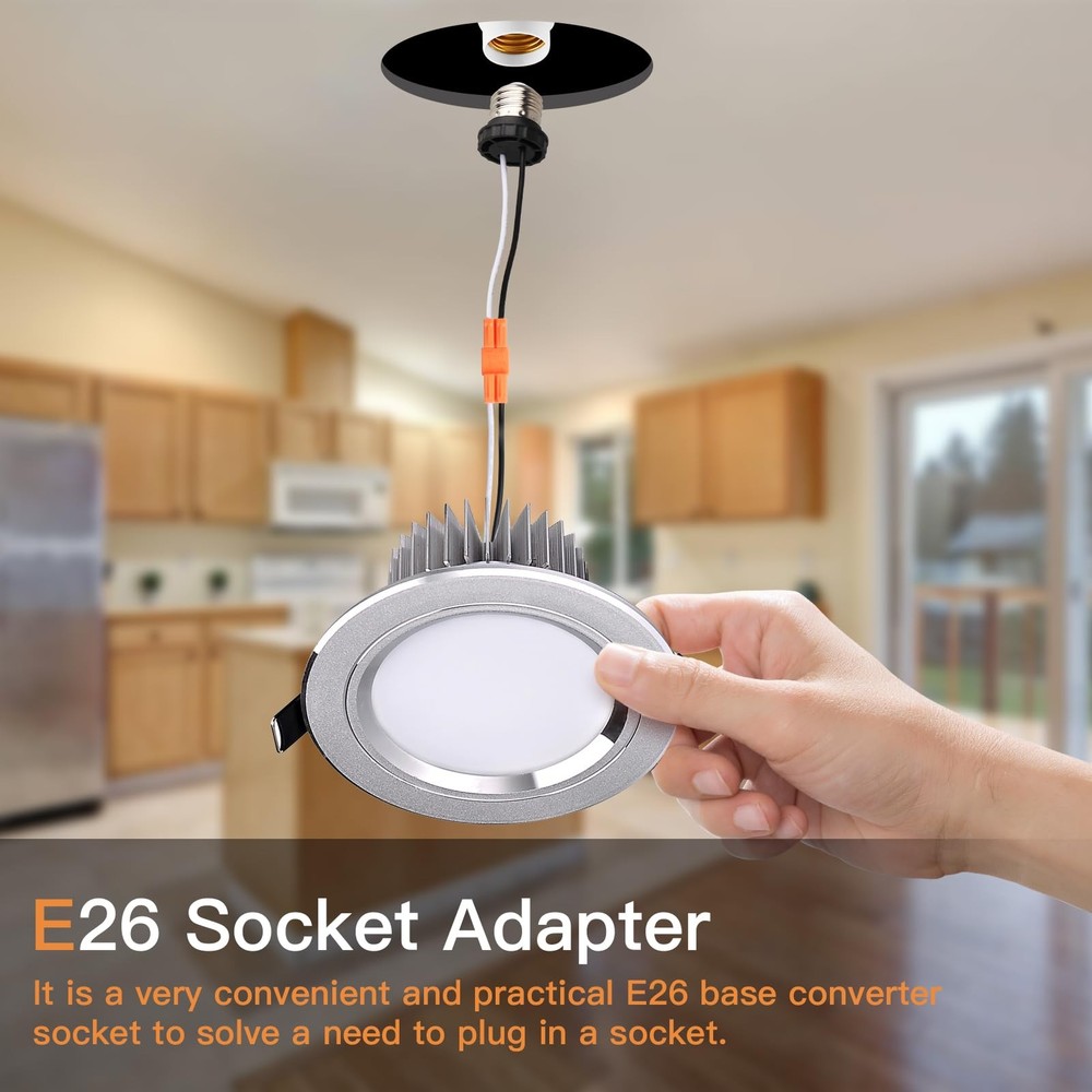 E26 Socket Adapter, 6 Pack Light Bulb Pigtail, Screw in Male , Medium Base