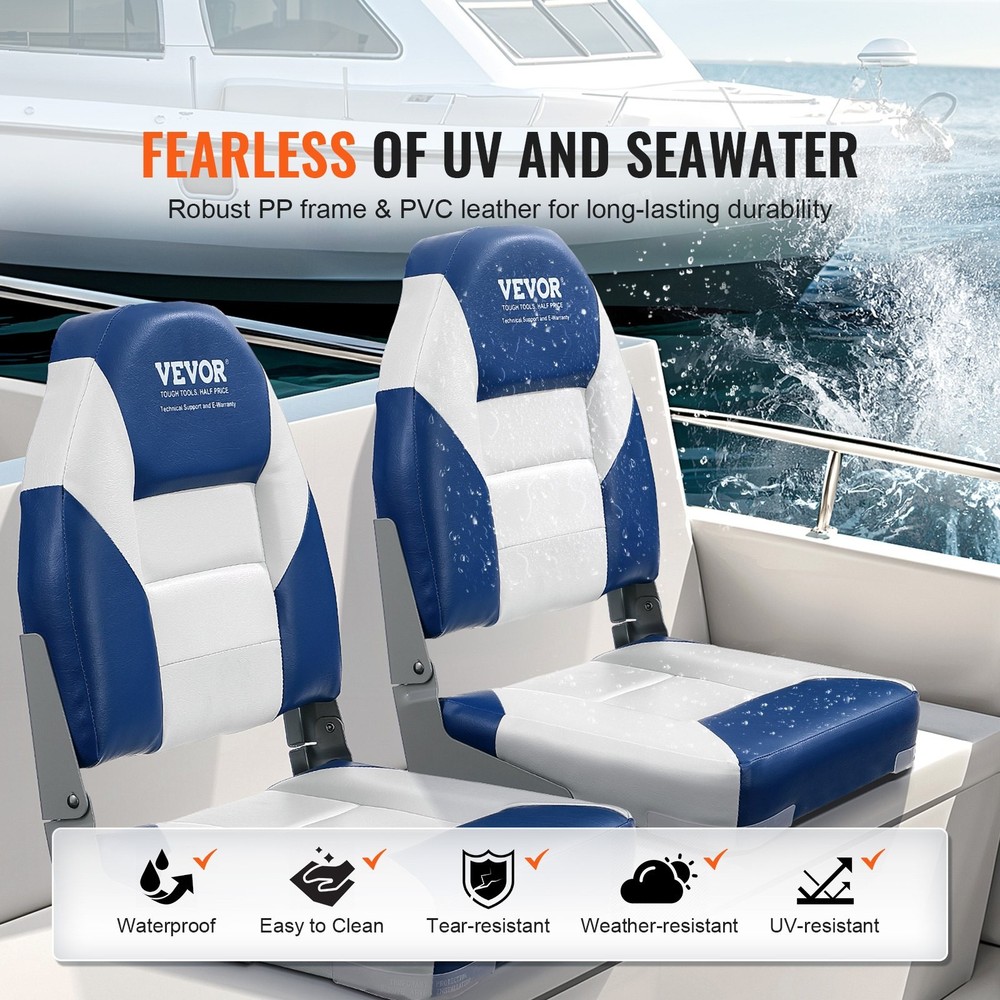 2-Pack High Back Boat Seats 21.85" Folding Captain Chairs Thickened Padding
