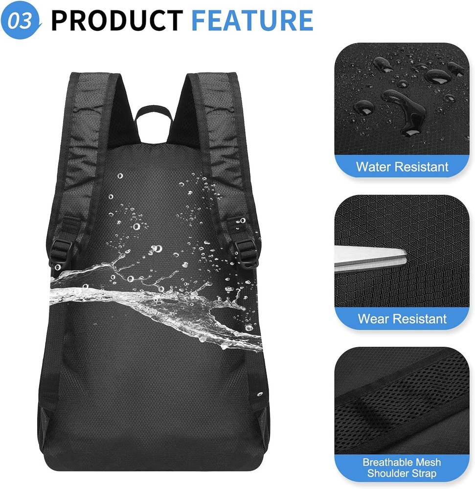 Hiking Daypack Packable, Camping Backpack Water Resistant Lightweight Polyester