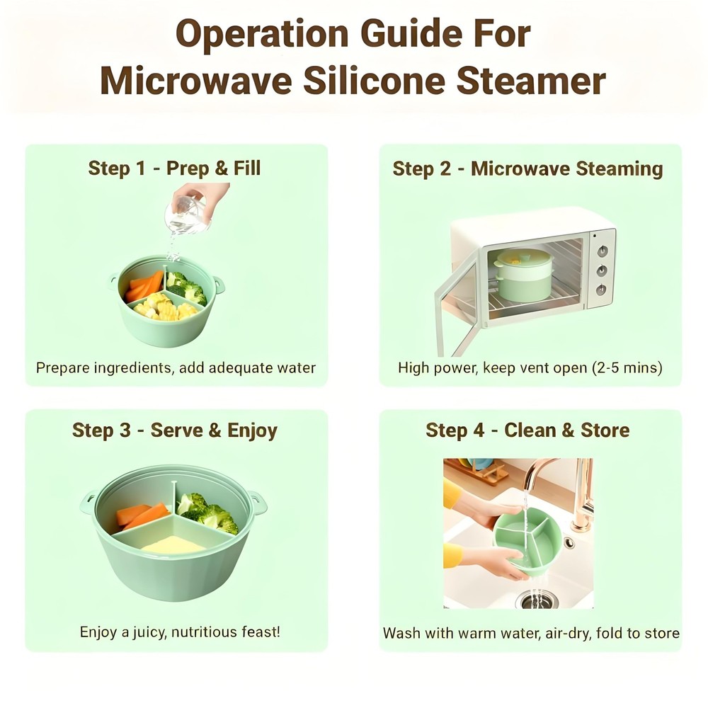 2-Tier Silicone Microwave Steamer, Divided Compartments with Lid, Stackable F...
