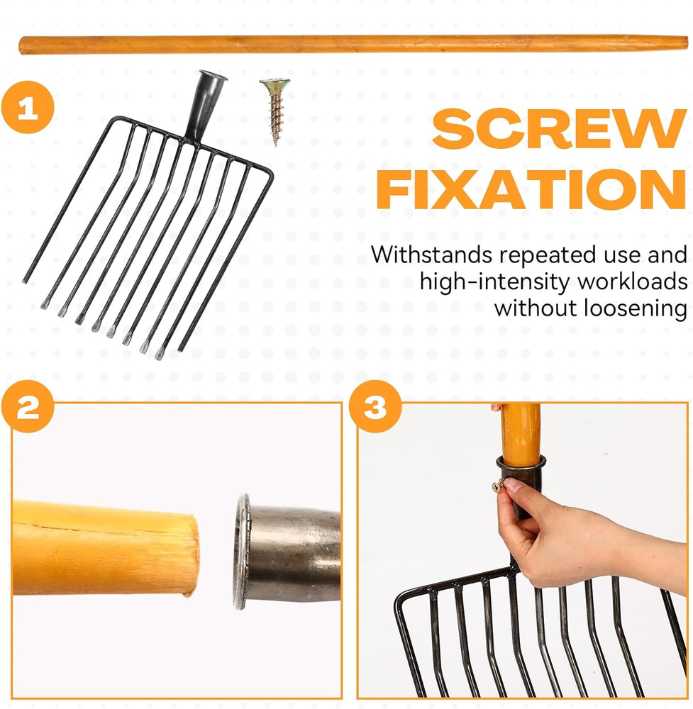 Durable 10 Tine Pitch Fork Set for Manure & Garden Work
