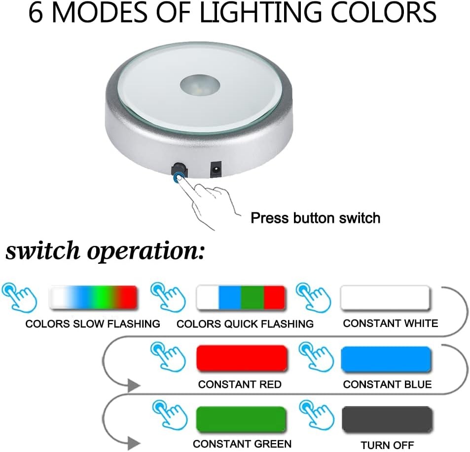 IFOLAINA LED Display Multicolor Light Base for 3D Crystal Art - Silver
