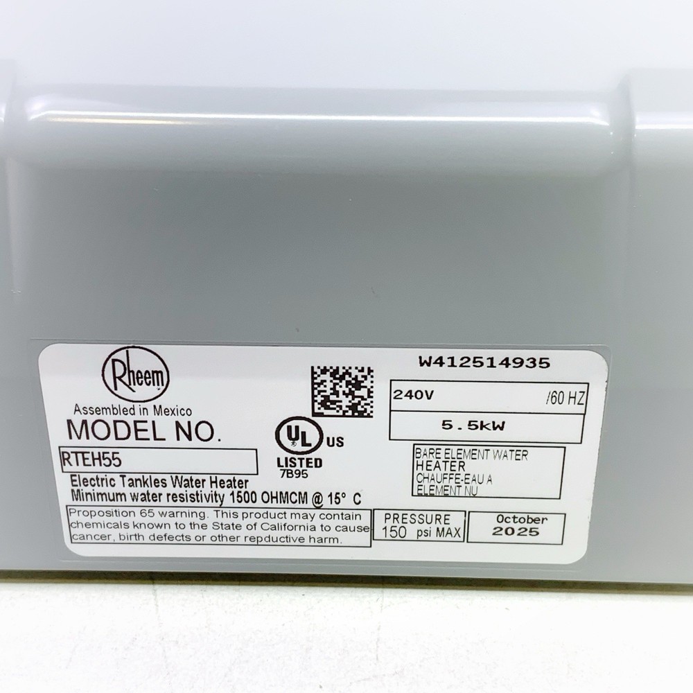Rheem Non-Thermostatic Commercial Tankless Electric Water Heater 5.5kW, RTEH55