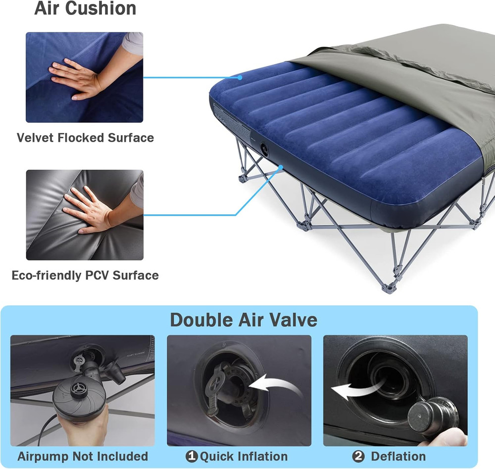 KAMPKEEPER Camping Cot,Camping Cots for Adults,Folding Camping Cot with Inflatab