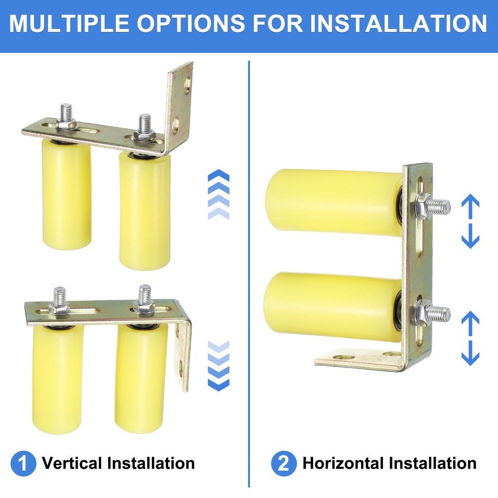 2Set Slide Gate Guide Roller, 5" Nylon Gate Support Rollers with Bracket, Yellow