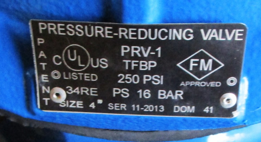Tyco Raphael PRV-1 Pressure Reducing 4" Valve TFBP 250PSI 16BAR Missing Knob