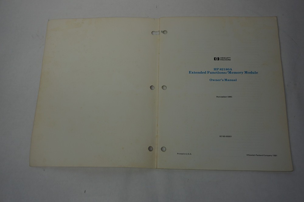 Hewlett Packard HP 82180A Extended Functions / Memory Module Owner's Manual