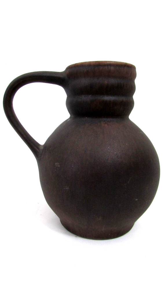 Vintage Studio Brown Ceramic  Rustic Pitcher Vase  Kitchen Decor Signed