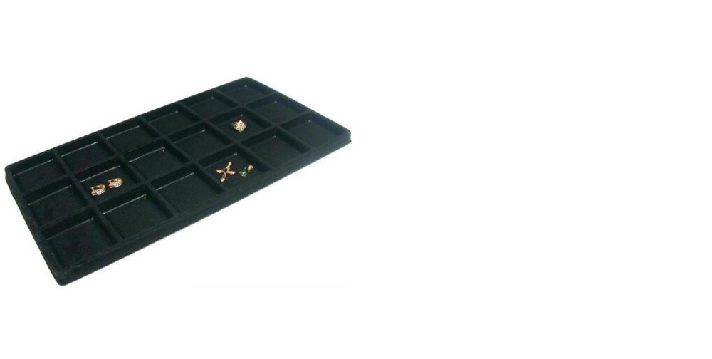 5 Black 18 Compartment Display Tray Inserts Flocked 14 1/8"
