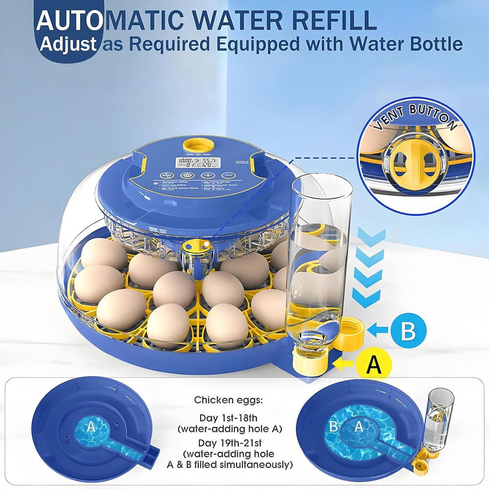 18 Egg Incubator with Automatic Egg Turning and Humidity Control,Water Refill,Eg