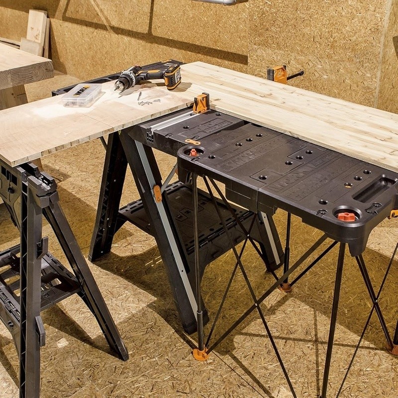 Lightweight Portable Workbench 300lbs Folding Table W/ Clamps & Link Locks Black