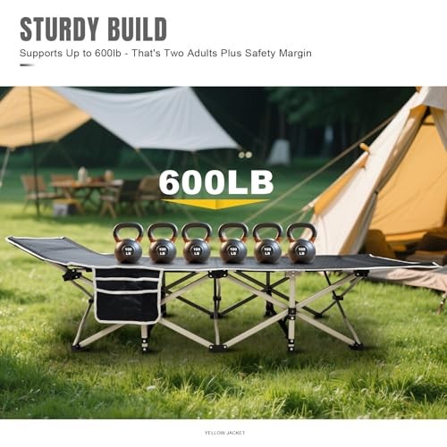 Camping Cot with Mattress for Adults, Folding Sleeping Cot 600lbs Max Black