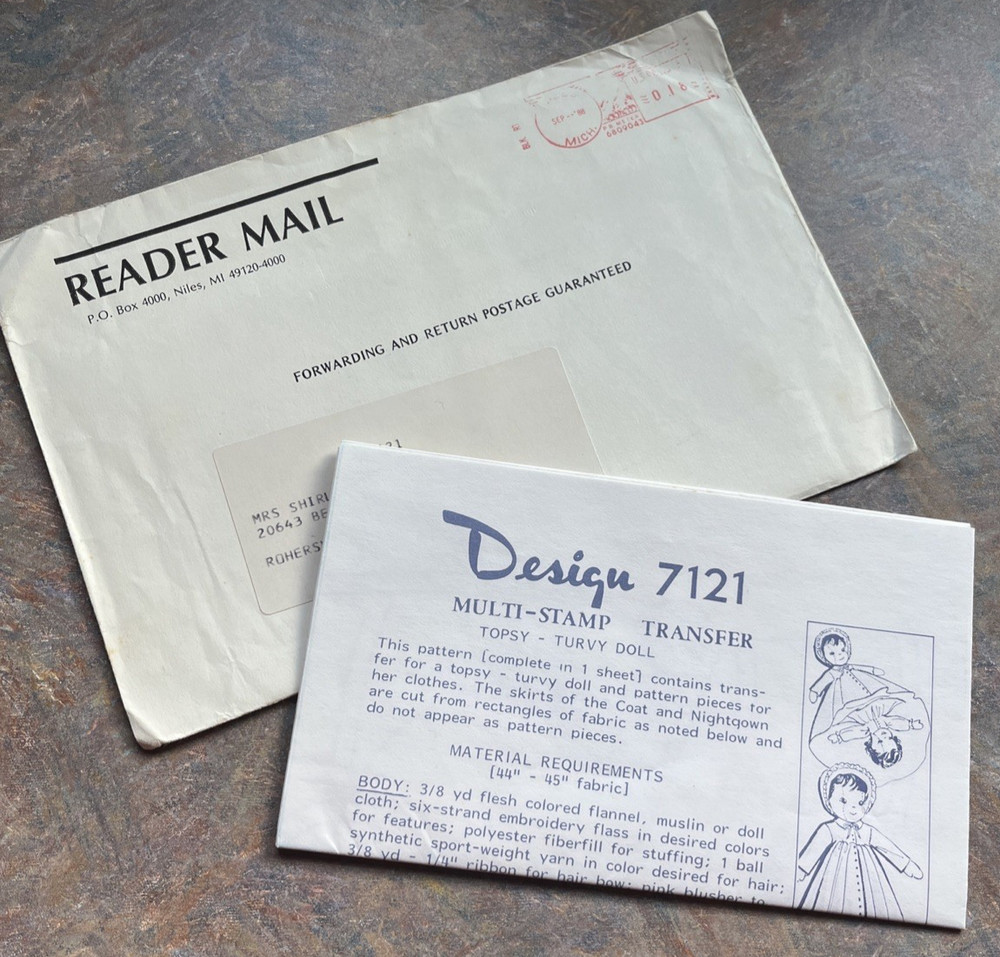 Reader Mail - Design 7121 - Topsy Turvy Doll - **ORIGINAL VINTAGE SEWING PATTERN