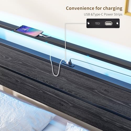 Bed Frame,Size Metal Platform Bed Frame with Storage & LED Light Queen Black