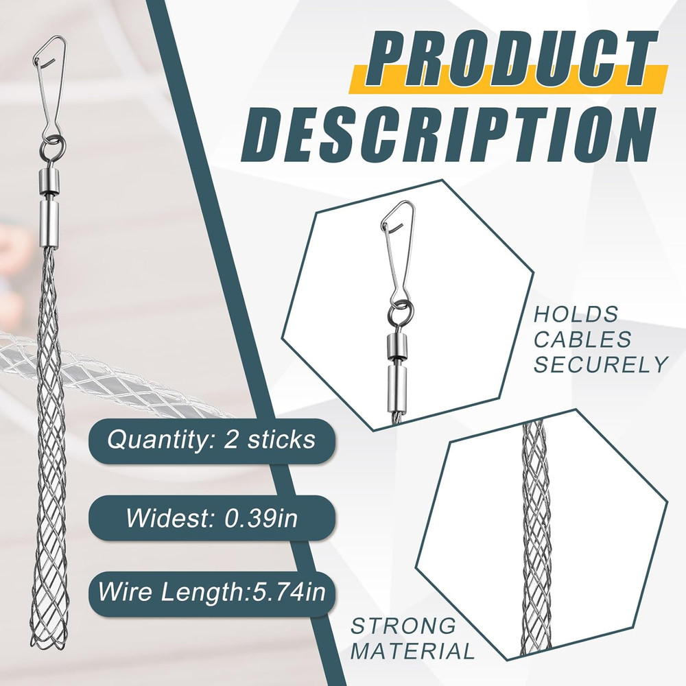 2 Pcs 1/2 in Wire Pulling Grip Mesh Metal Cable Puller Socks Wire Tools for Elec