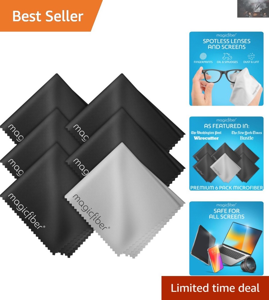 Microfiber Cleaning Cloths 6-Pack - Scratch-Free Solution for Eyewear & Tech