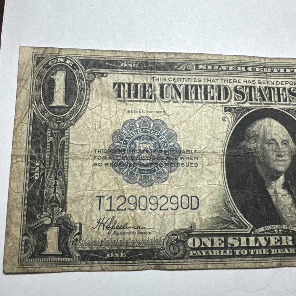 US 1923 $1 Silver Certificate One Dollar Bill Blue Seal Large Note