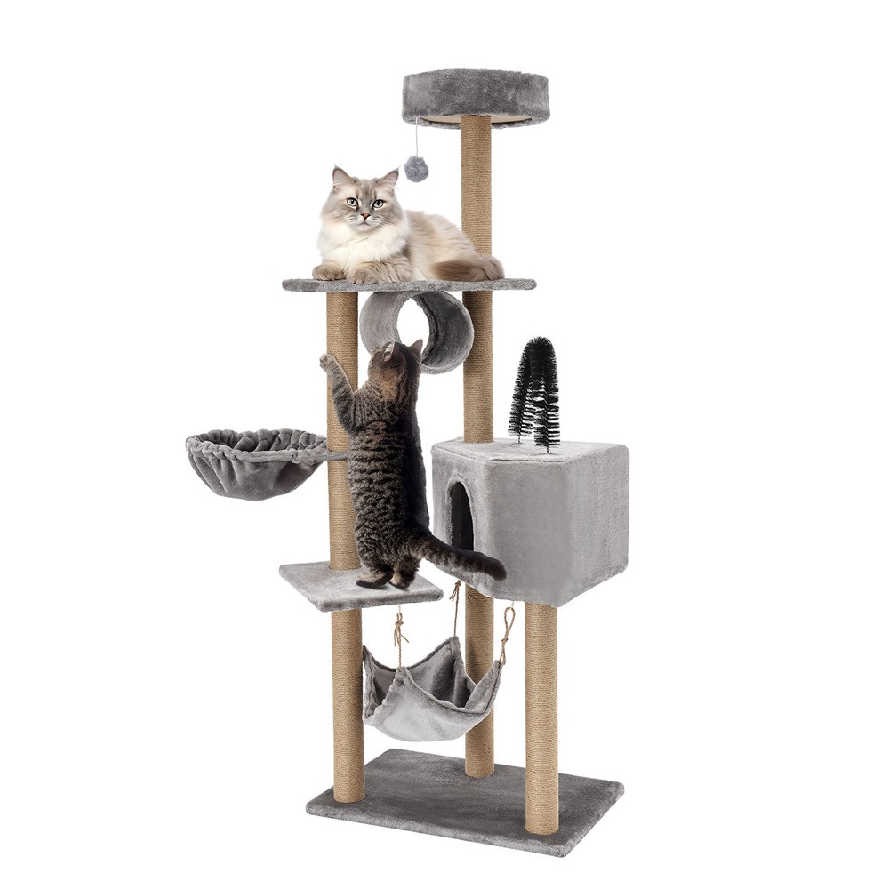 Floor Standing Scratching Post Multi-Level Cat Tower Climbing Frame Silvery Grey