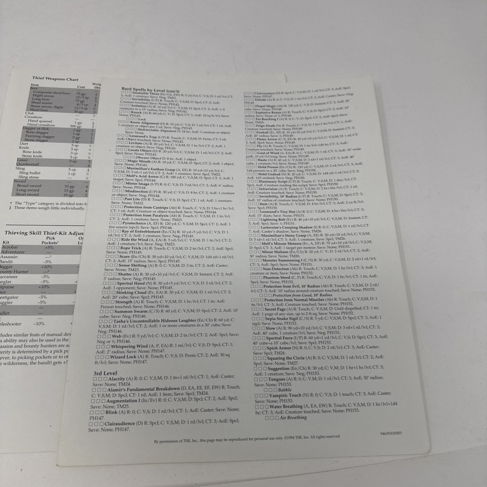 Advanced Dungeons & Dragons 2nd Edition, 9463 ~ Thief's Screen
