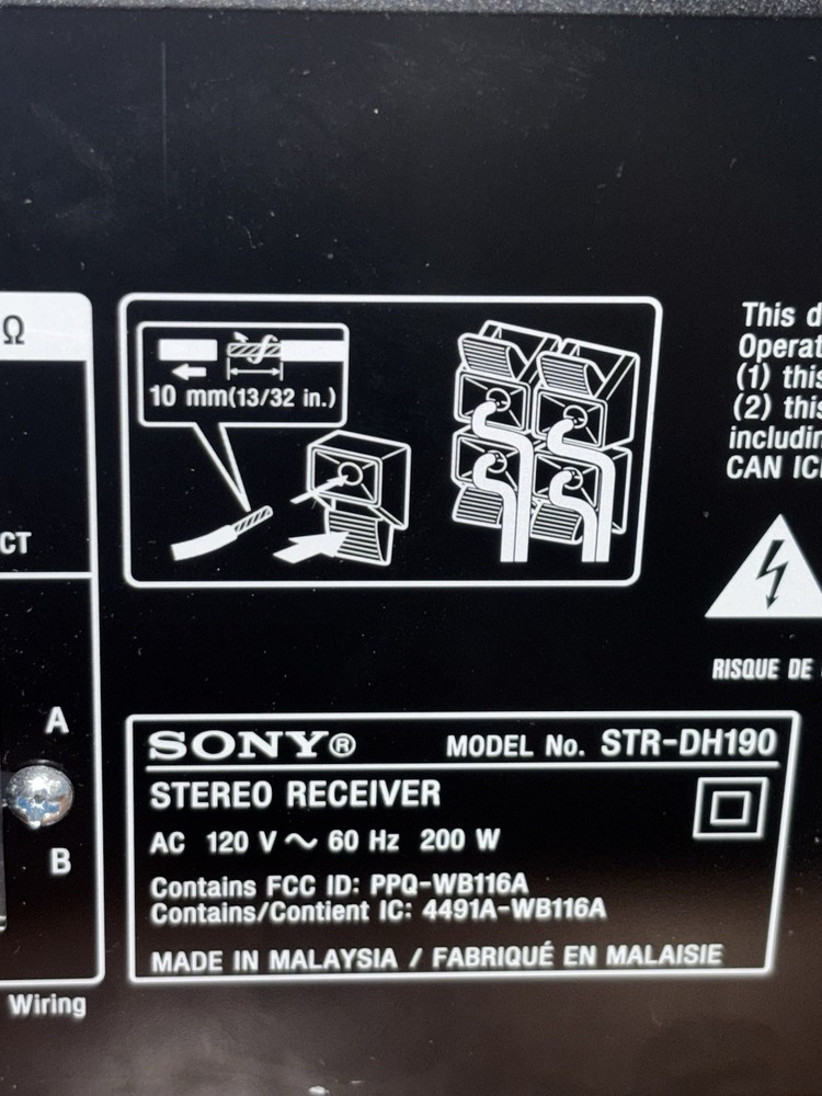 Sony STR-DH190 Stereo Receiver with Phono Input and Bluetooth Connect No Remote