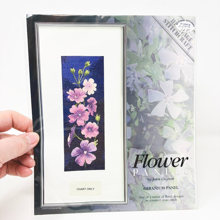 "Geranium Panel" Flower Panels Cross Stitch Pattern Flyer by John Clayton