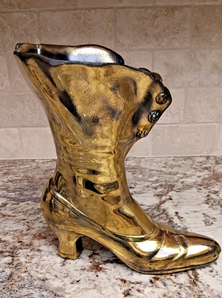 "Decorative Solid Brass Victorian Button Up Boot - 10 tall"