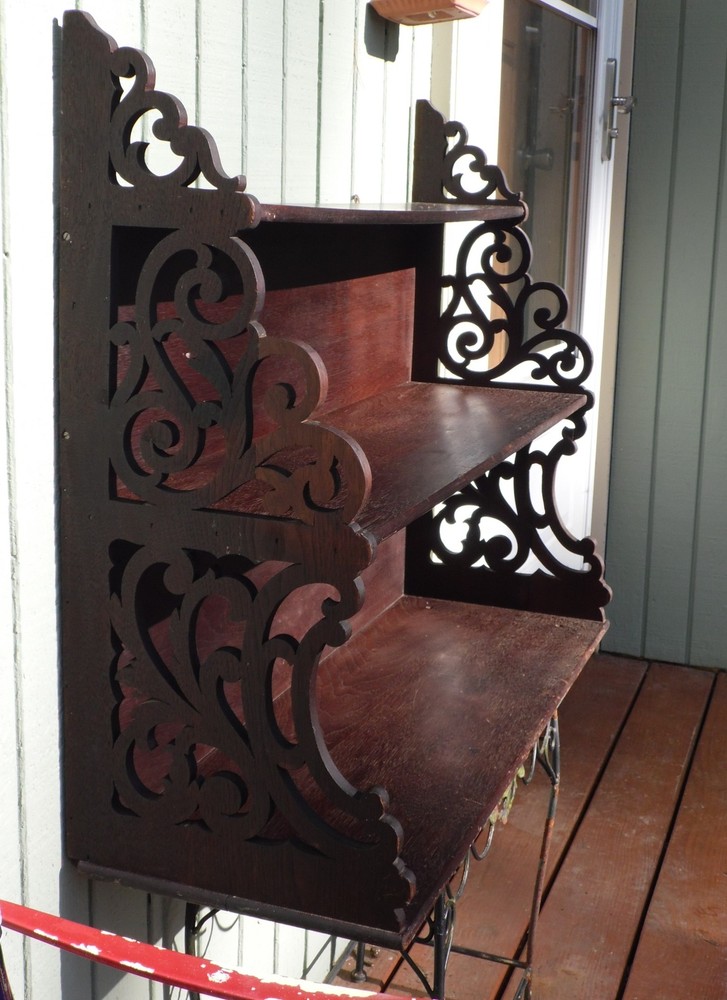 Antique Victorian Solid Walnut Shelf Bookcase Wall Shelf Hanging Fretwork Shelf