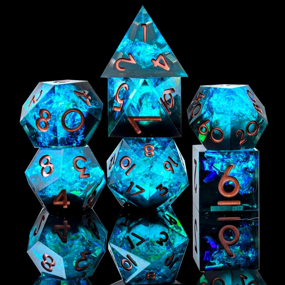 Electrical-Themed Sharp Edge DND Dice Set – 7 Unique Handmade Polyhedral Dice