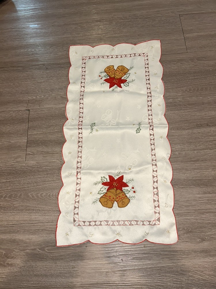 Small Embroidered Table Christmas Bell Runner