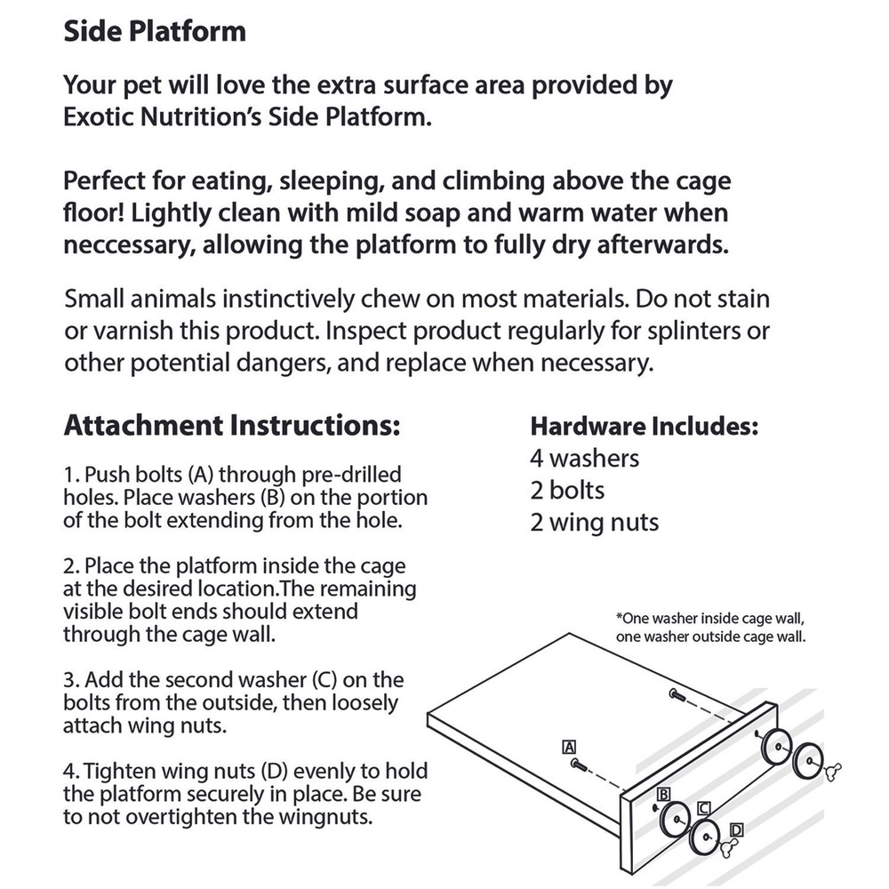 Wood Side Platform (X-Large) - Cage Shelf - Sugar Glider, Squirrel, Hamster