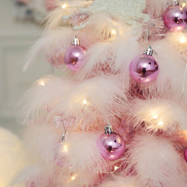 Mini Christmas Tree Tabletop Artificial Tree with Feather Leaf LED String Lights