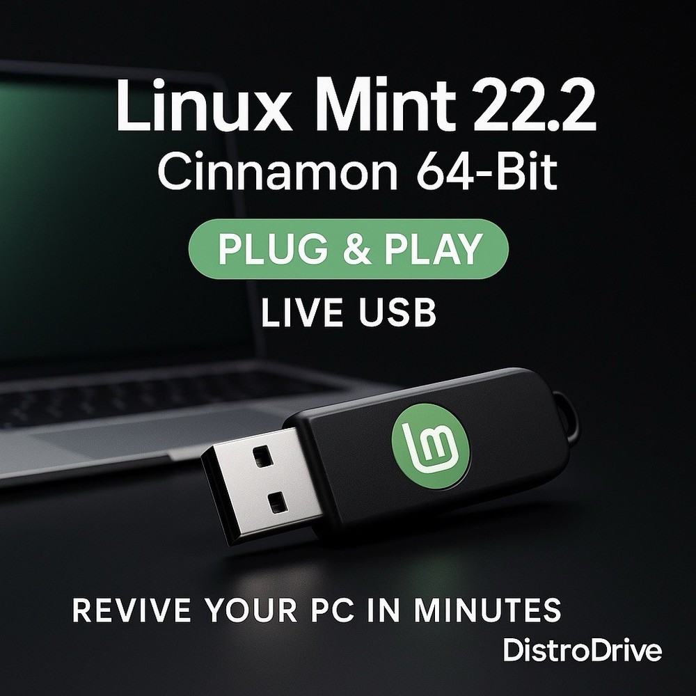 Linux Mint 22.2 Cinnamon 64-Bit Live USB Drive – Plug & Play, Revive Any PC Fast