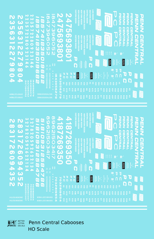 K4 HO Scale Decals Penn Central PC Caboose White