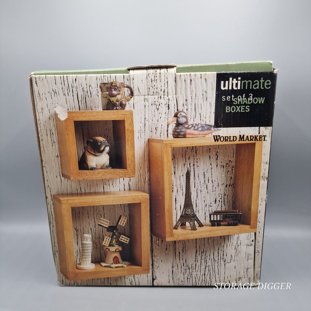Vintage World Market Ultimate Shadow Boxes Solid Wood Frame Window Memory Set 3