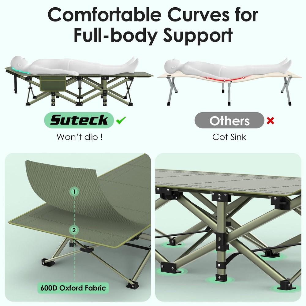 Camping Cot, Folding Camping Cot Bed for Adults Sleeping 1200D Double Layer O...