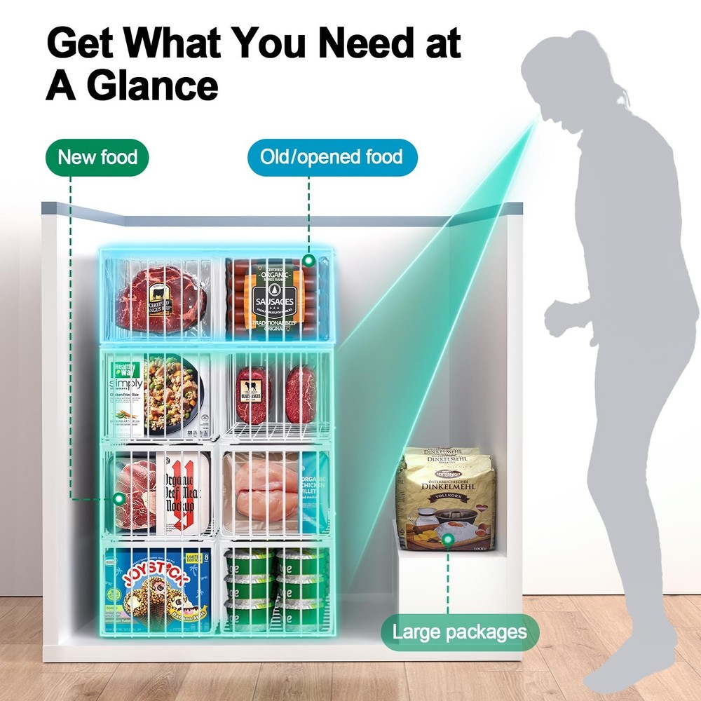 Freezer Organizer Bins, 2 Pack Stackable Deep Chest Freezer Organizer Bins, F...
