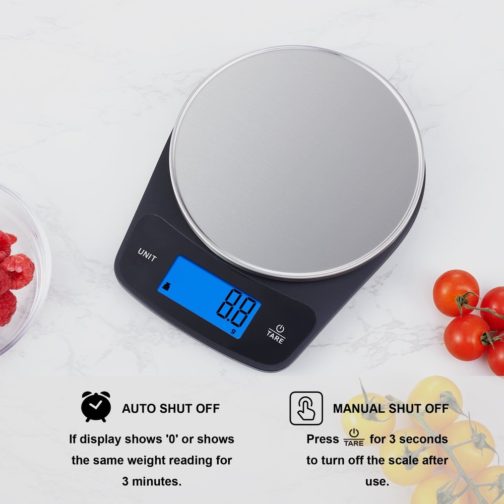 Mainstays Waterproof Digital Kitchen Scale with Blue Backlit, Black