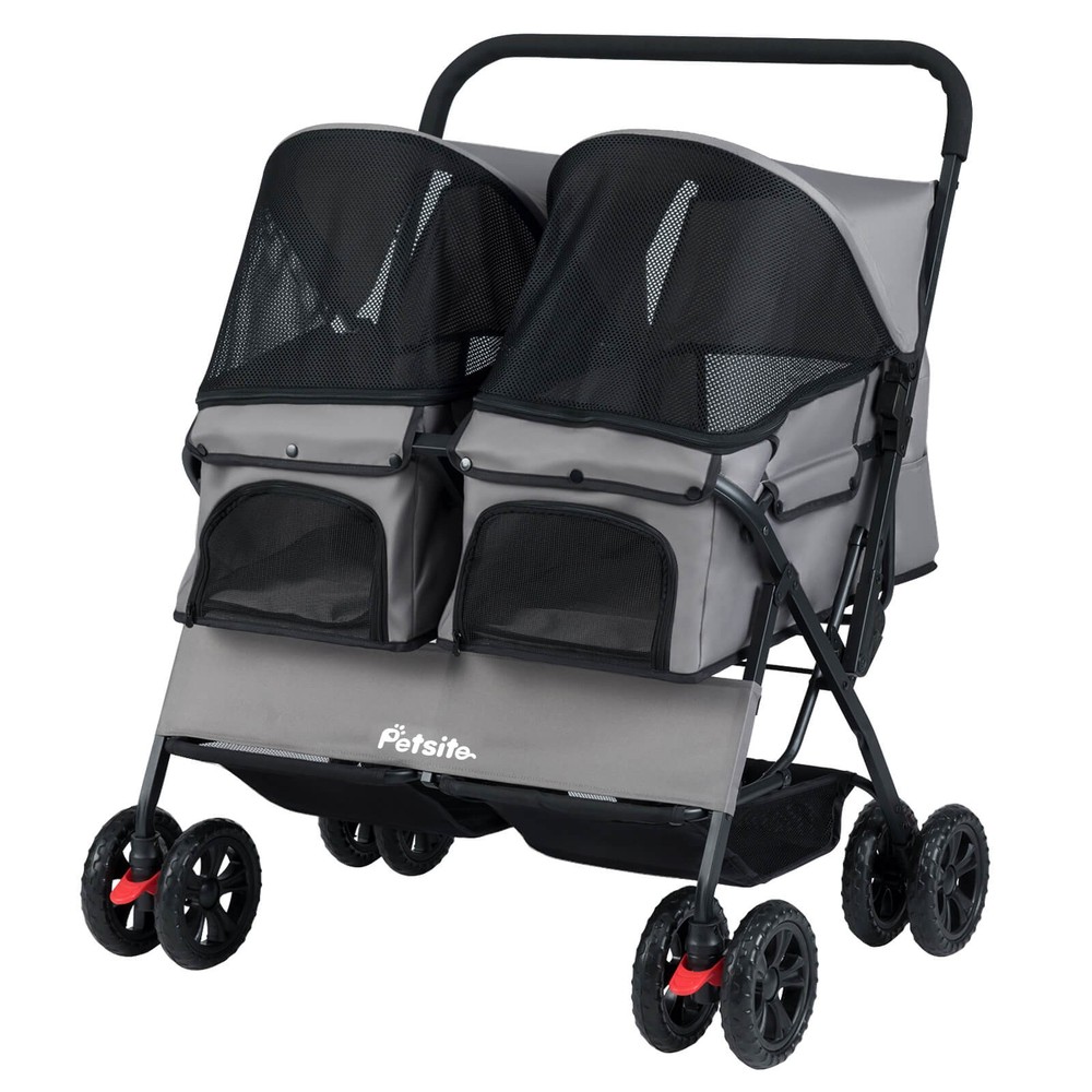 Double Pet Stroller w/ 2-seater Carrier, Adjustable Sunshade, Removable Pad