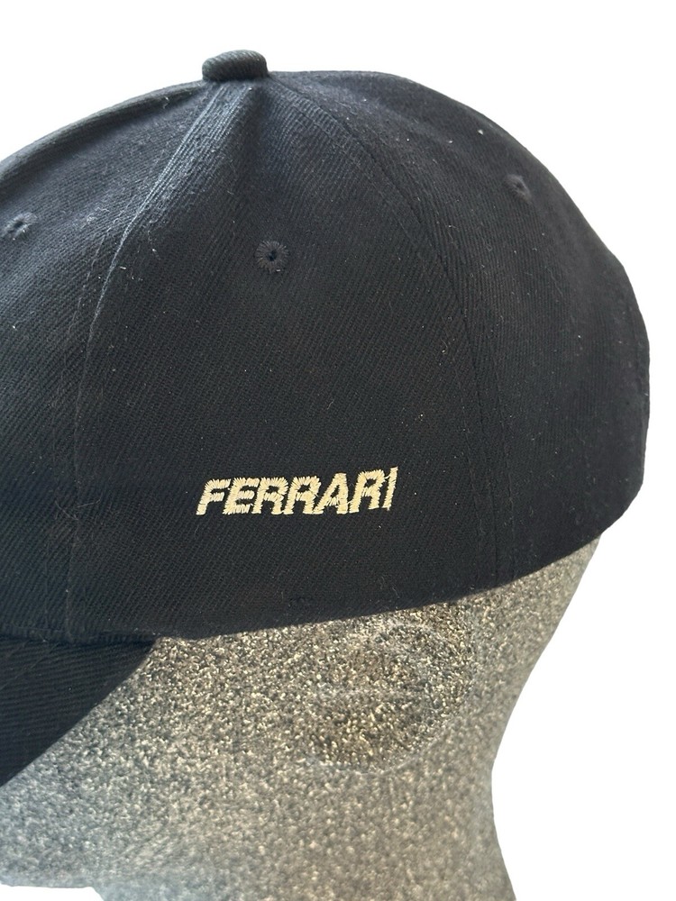 Ferrari Solid Black w Embroidered Logo Adjustable Hat Cap One Size EUC