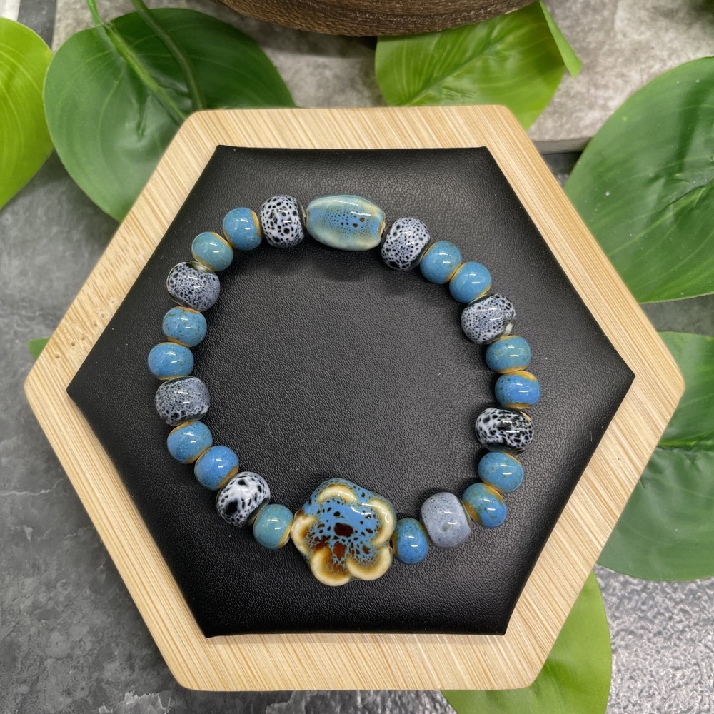 Handmade Ceramic Bead Beaded Stackable 6” Plus Stretch Bracelet New B6