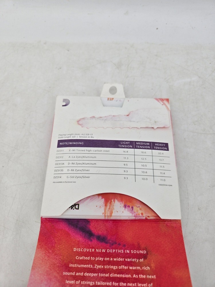D'Addario Zyex Series Violin String Set 4/4 Size Medium, Aluminum D