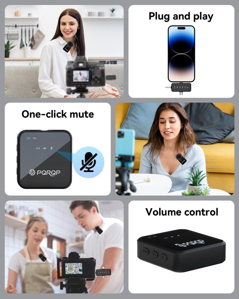 PQRQP 3 in 1 Microphone for iPhone/Android/Camera, Mini, Elegant Black
