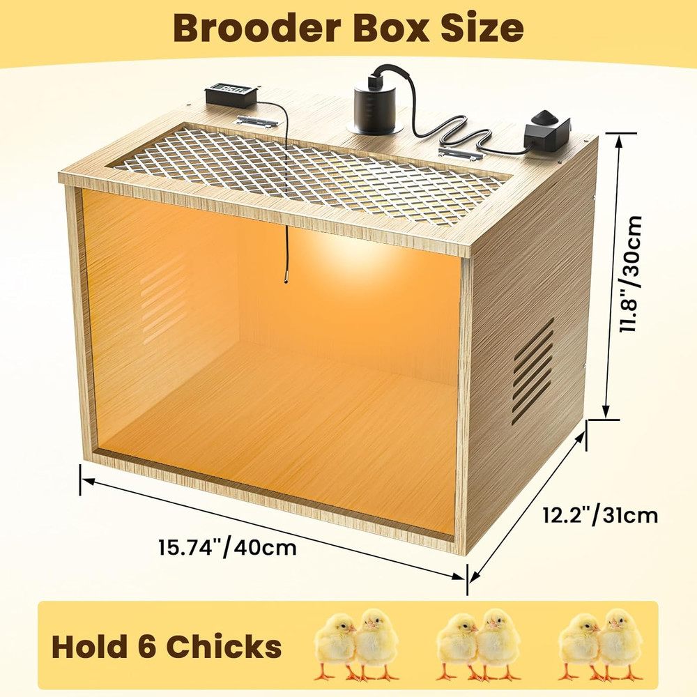 Brooder Box for Chicks, 16 Inch Wooden Chicken Brooder Box with 75W Heat Lamps,