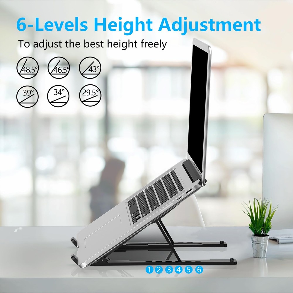 Gogoonike Adjustable Laptop Stand, Portable Riser for Desk, Black
