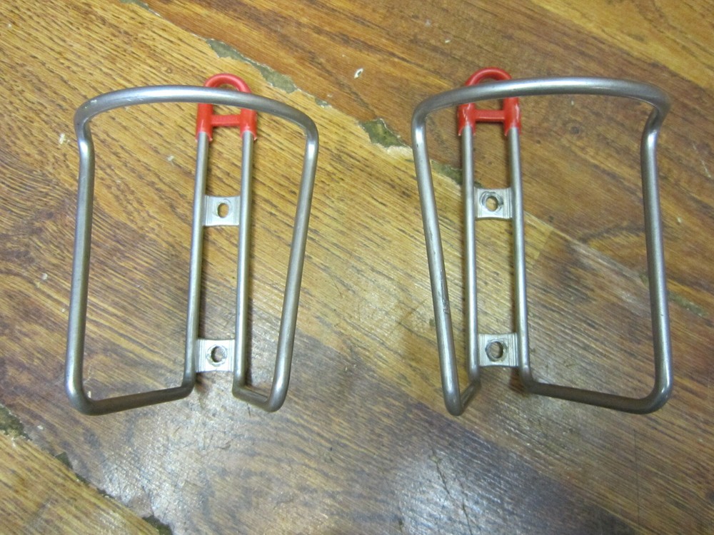 VINTAGE BLACKBURN WATER BOTTLE CAGE SET (2) - SILVER & RED