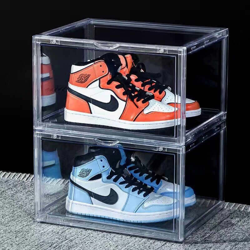 Magnetic Shoe Storage Box Drop Side/Front Sneaker Case Stackable Container XL